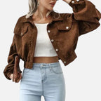 Womens Cropped Corduroy Jacket with Button Front — Warm