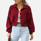 Womens Cropped Corduroy Jacket with Button Front — Warm