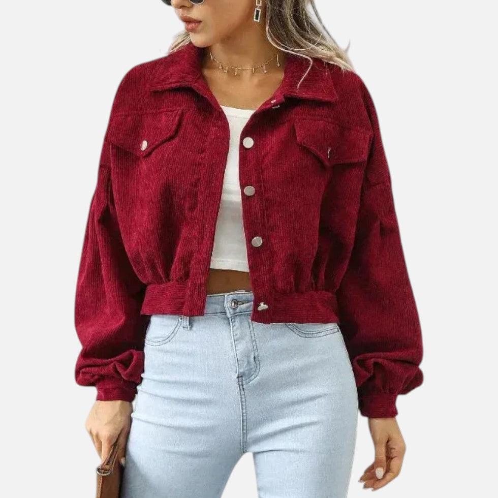 Womens Cropped Corduroy Jacket with Button Front — Warm