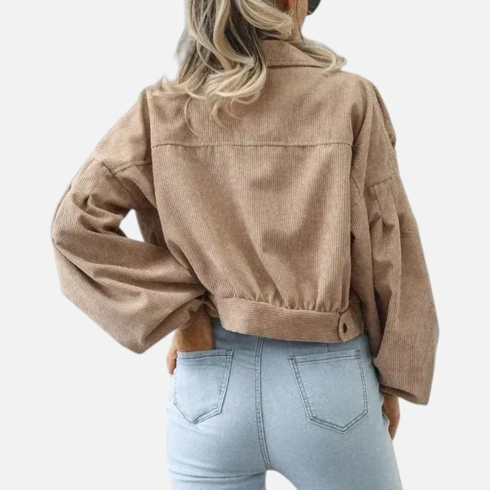 Womens Cropped Corduroy Jacket with Button Front — Warm