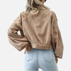 Womens Cropped Corduroy Jacket with Button Front — Warm