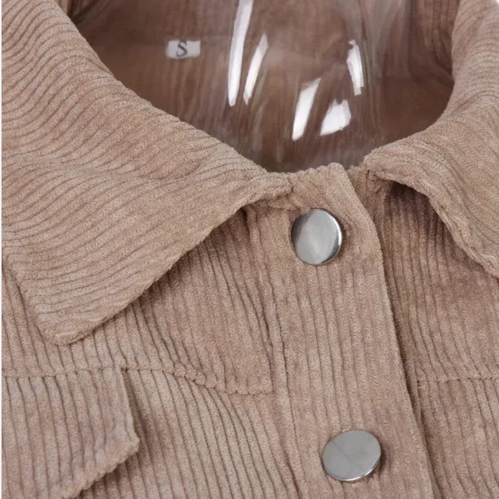 Womens Cropped Corduroy Jacket with Button Front — Warm