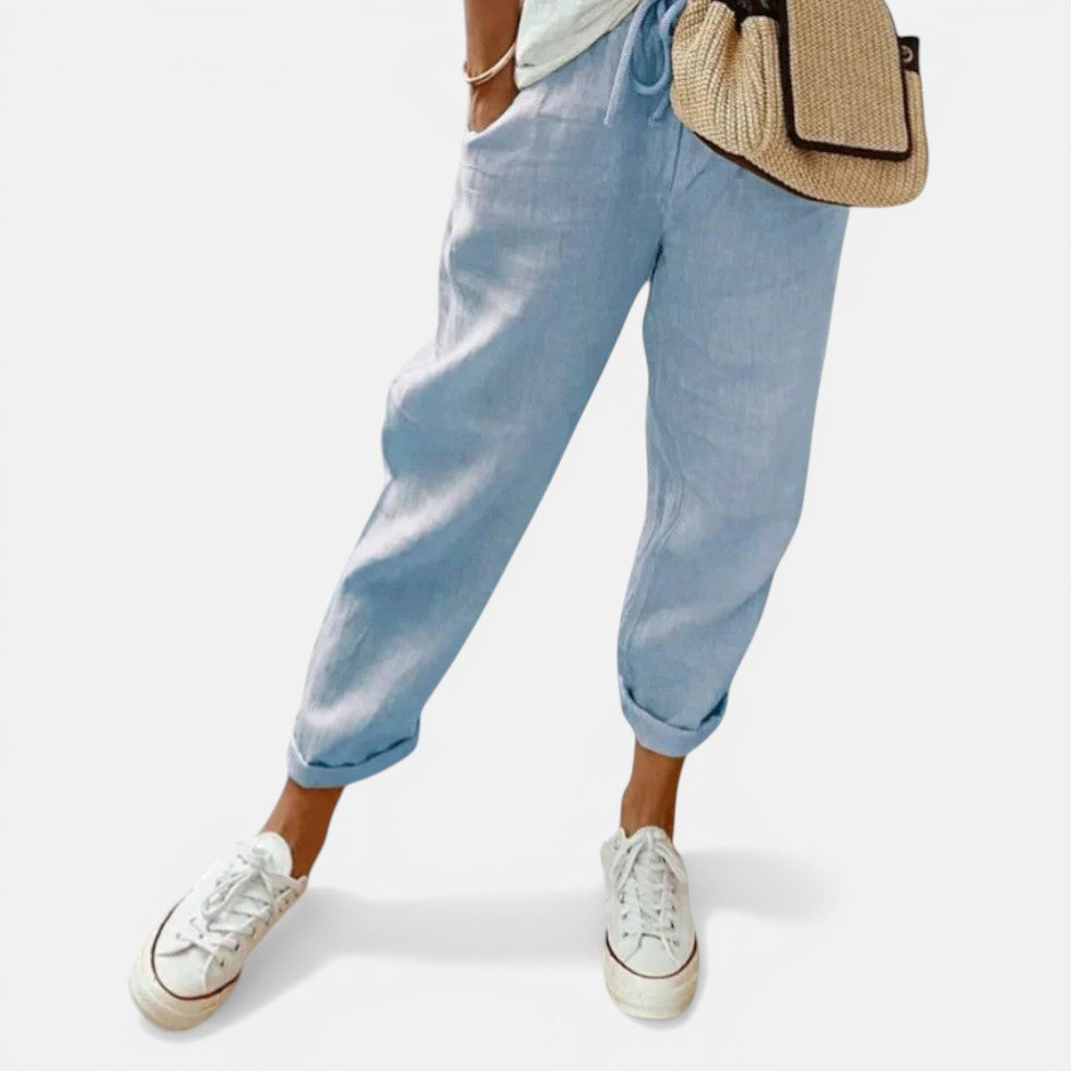 Drawstring Linen-Blend Trousers — view 6