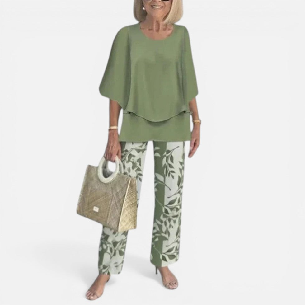 Relaxed Layered Top and Printed Trousers Set — Breathable