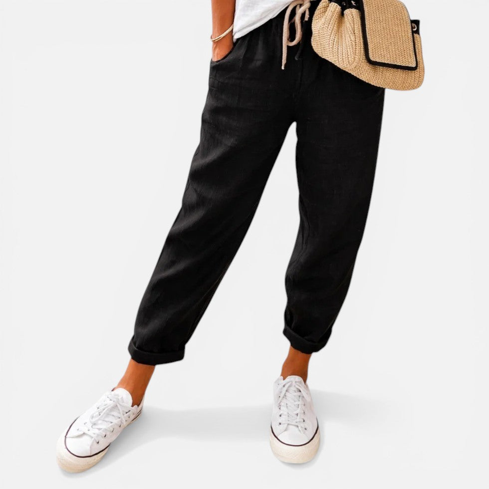 Drawstring Linen-Blend Trousers — view 7