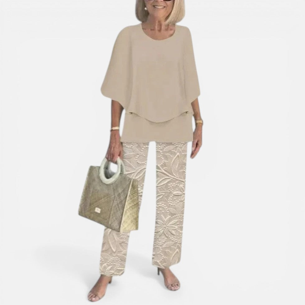 Relaxed Layered Top and Printed Trousers Set — Breathable