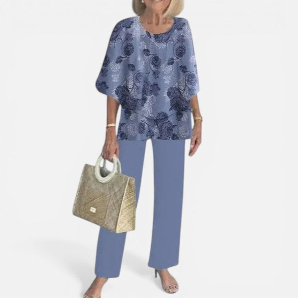 Relaxed Layered Top and Printed Trousers Set — Breathable