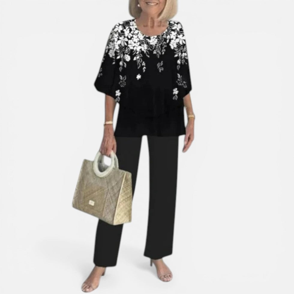 Relaxed Layered Top and Printed Trousers Set — Breathable
