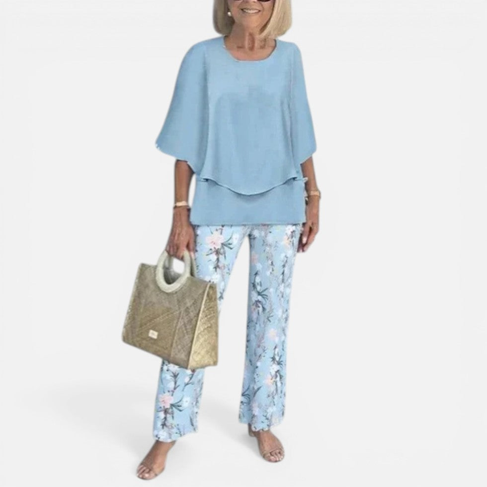 Relaxed Layered Top and Printed Trousers Set — Breathable