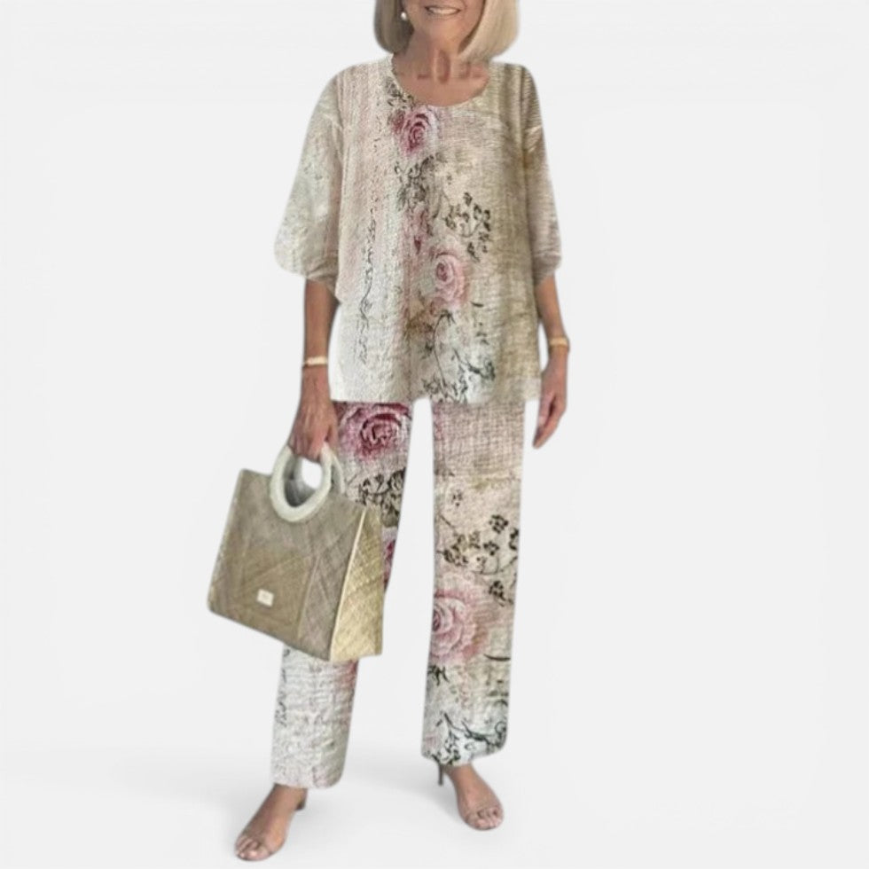 Relaxed Layered Top and Printed Trousers Set — Breathable