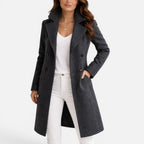 Womens Longline Double Breasted Coat Lapel Collar — Warm