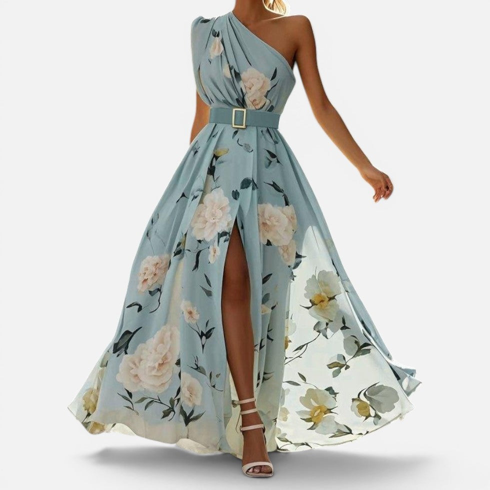 Floral One Shoulder Maxi Dress with Split — view 6
