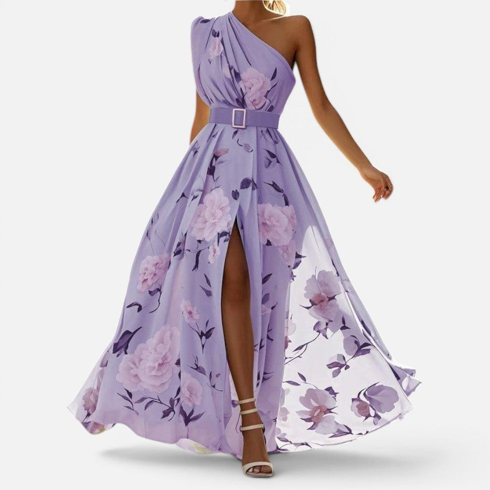Floral One Shoulder Maxi Dress with Split — view 7