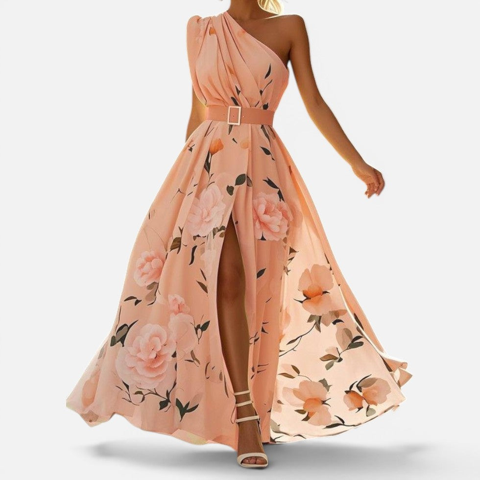 Floral One Shoulder Maxi Dress with Split — view 8