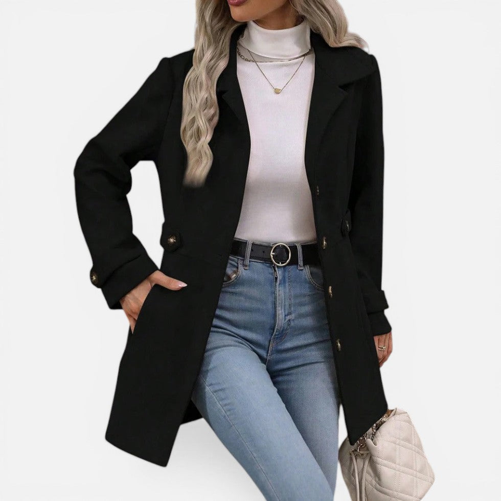 Womens Mid Length Trench Coat Button Front — Warm