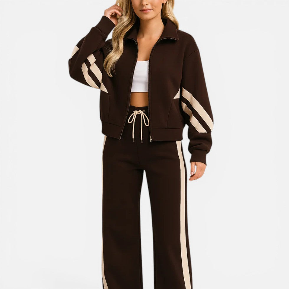 Striped Zip Up Tracksuit Two Piece Set — Comfortable