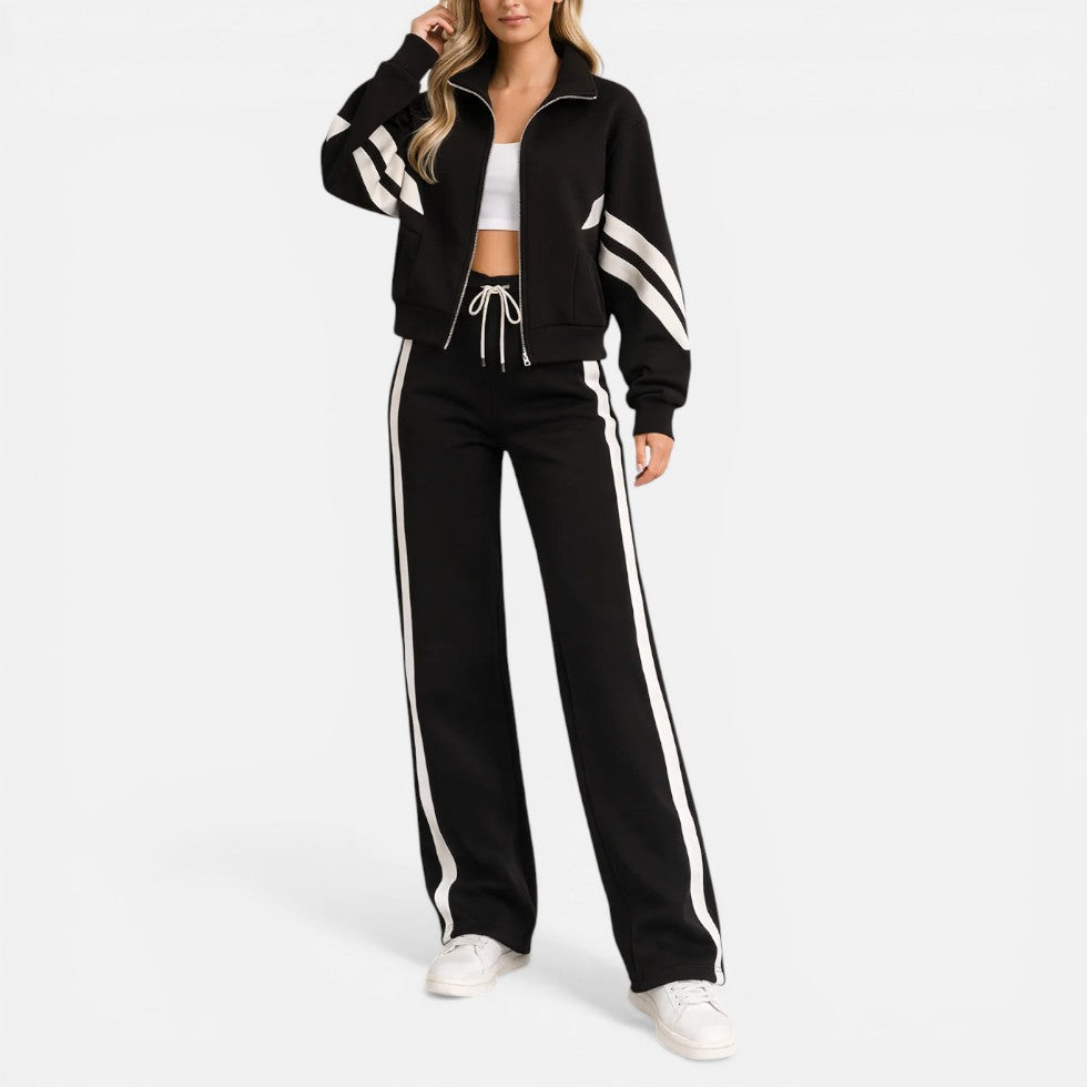 Striped Zip Up Tracksuit Two Piece Set — Comfortable