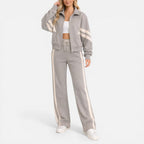 Striped Zip Up Tracksuit Two Piece Set — Comfortable