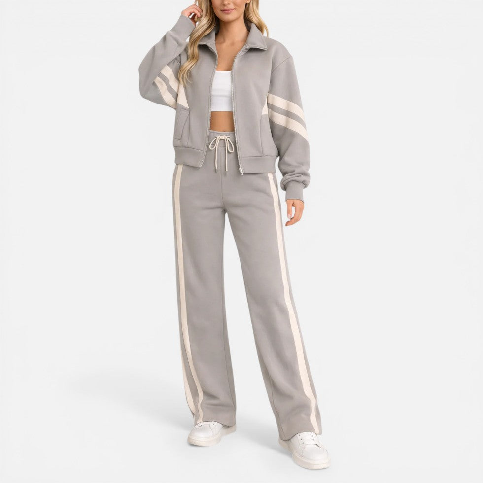 Striped Zip Up Tracksuit Two Piece Set — Comfortable