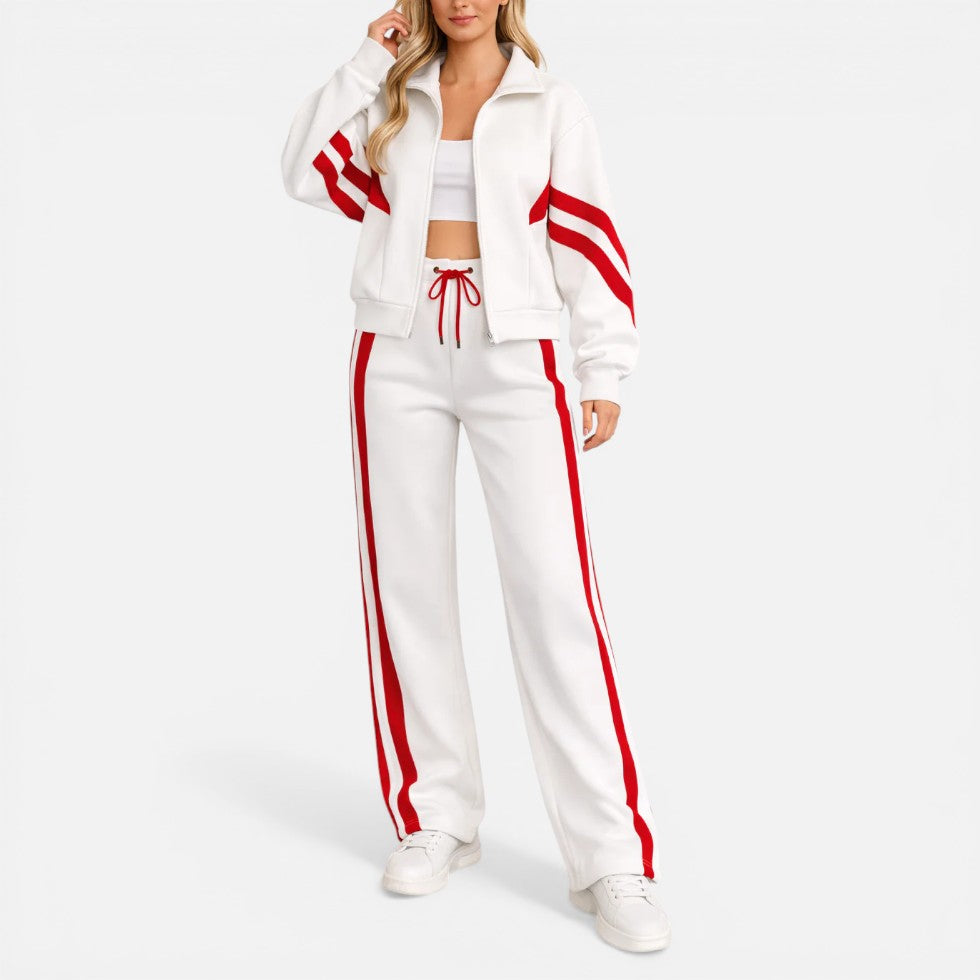 Striped Zip Up Tracksuit Two Piece Set — Comfortable