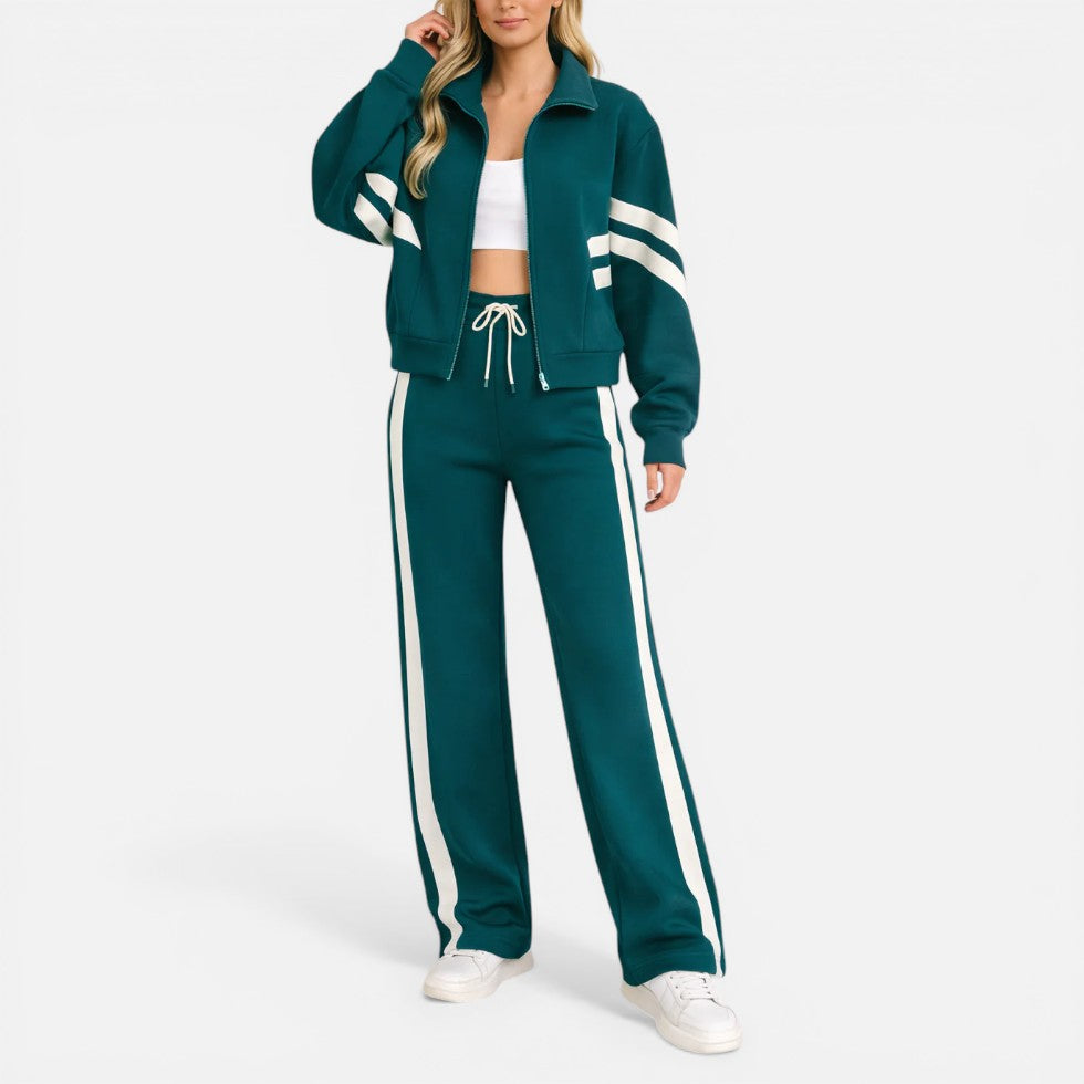 Striped Zip Up Tracksuit Two Piece Set — Comfortable