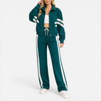 Striped Zip Up Tracksuit Two Piece Set — Comfortable