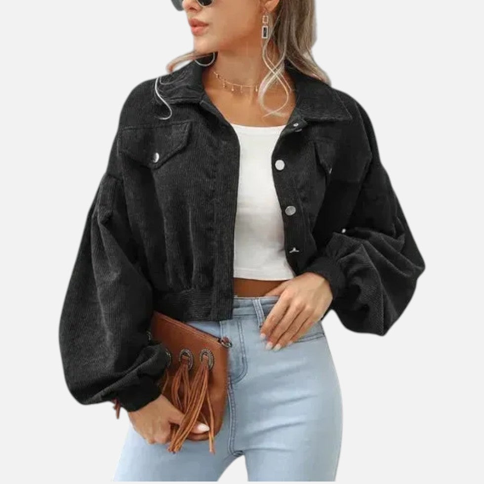 Womens Cropped Corduroy Jacket with Button Front — Warm
