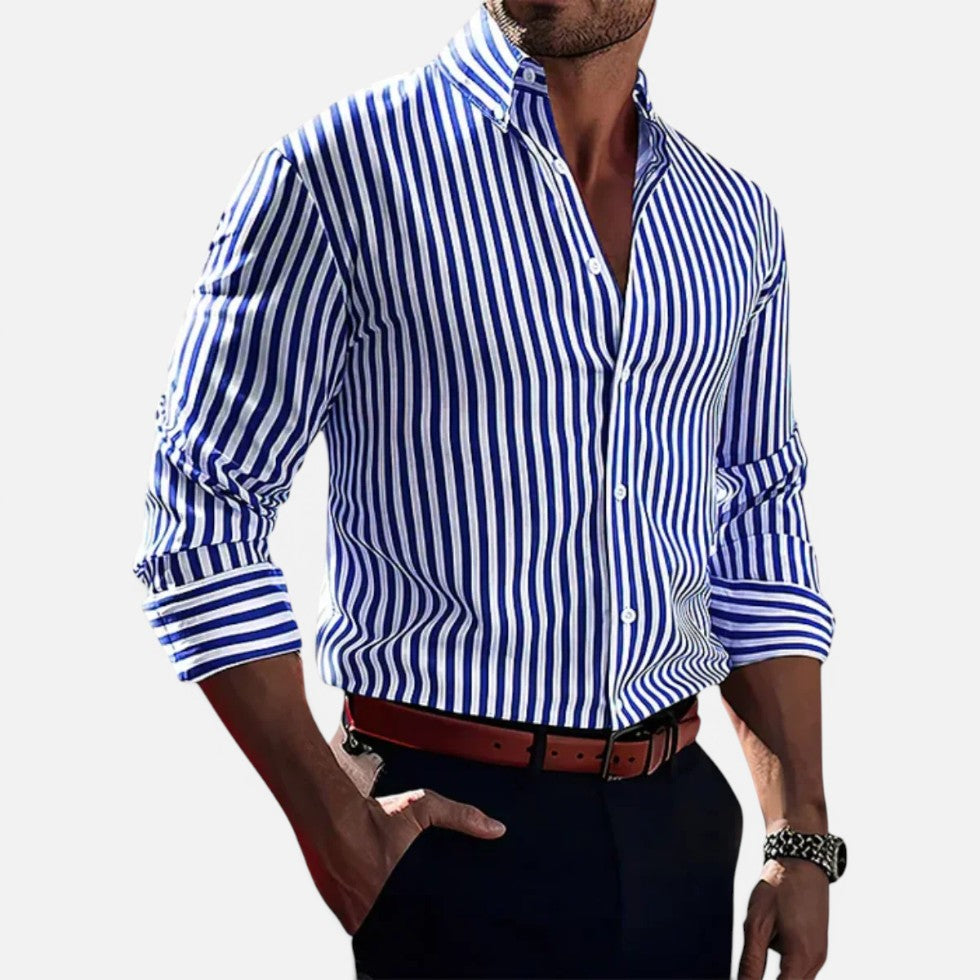 Striped Button Up Long Sleeve Shirt — Breathable