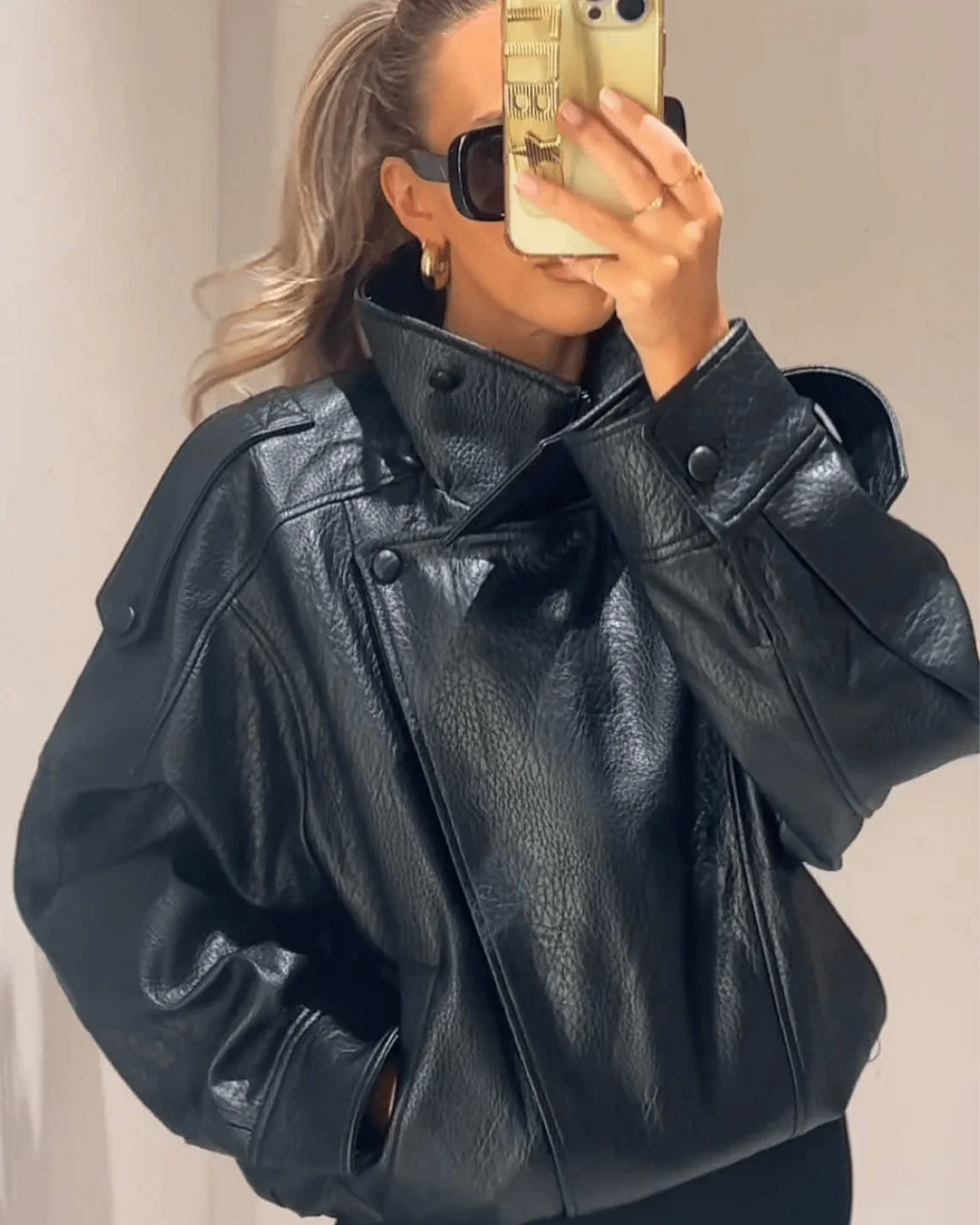 Tonia | Women's Faux Leather Jacket with High Neck