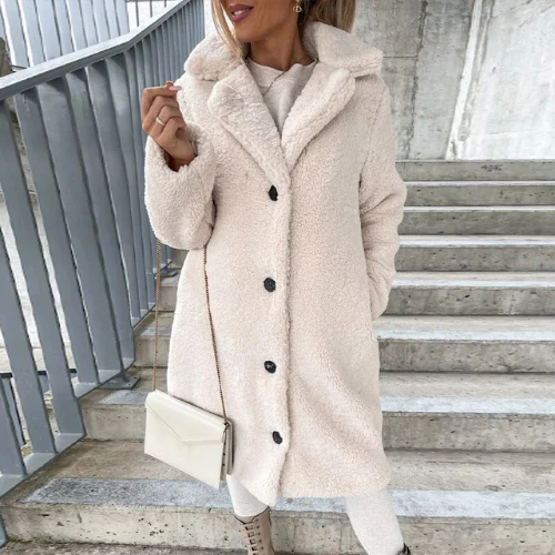Sigrid | Women's Teddy Coat with Notched Collar Button Front