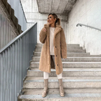 Sigrid | Women's Teddy Coat with Notched Collar Button Front