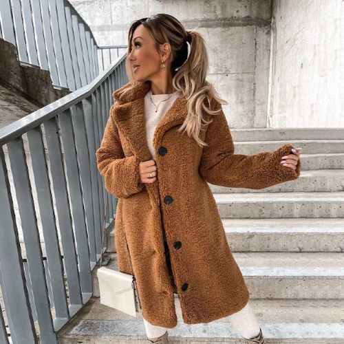 Sigrid | Women's Teddy Coat with Notched Collar Button Front