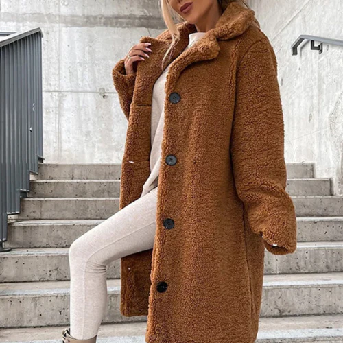 Sigrid | Women's Teddy Coat with Notched Collar Button Front