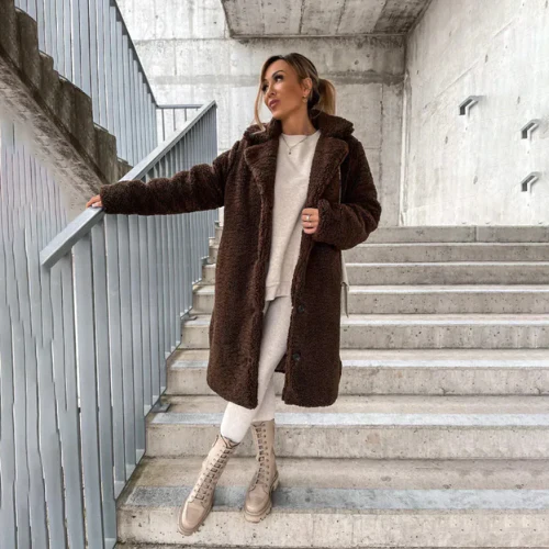 Sigrid | Women's Teddy Coat with Notched Collar Button Front