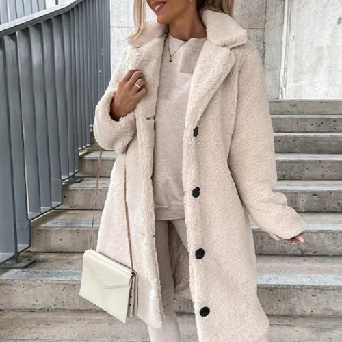 Sigrid | Women's Teddy Coat with Notched Collar Button Front