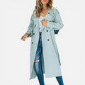 Womens Long Trench Coat Double Breasted Light Jacket