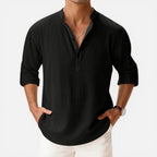 Relaxed Mandarin Collar Shirt — Breathable