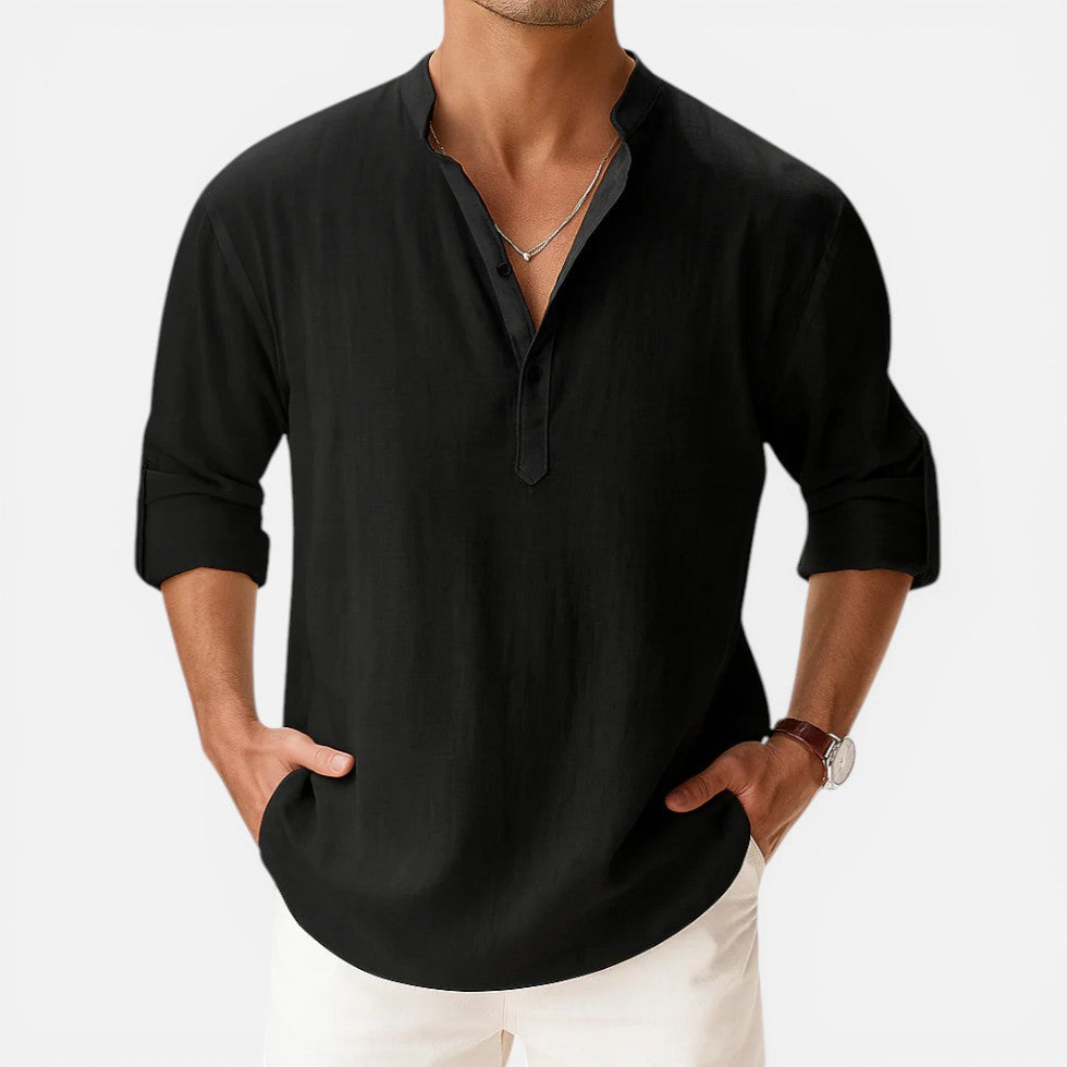 Relaxed Mandarin Collar Shirt — Breathable