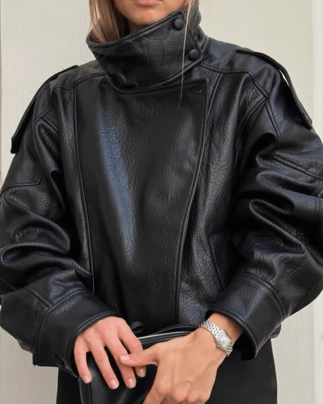 Tonia | Women's Faux Leather Jacket with High Neck