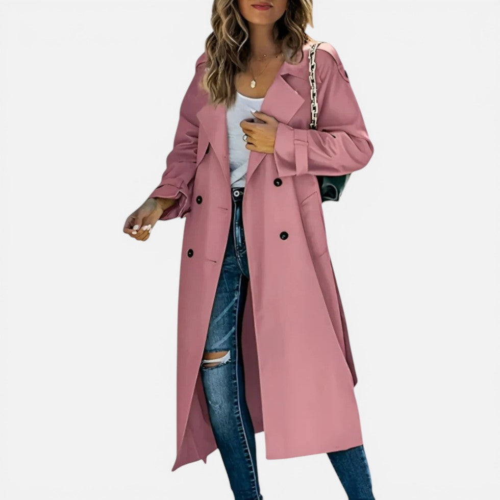 Womens Long Trench Coat Double Breasted Light Jacket