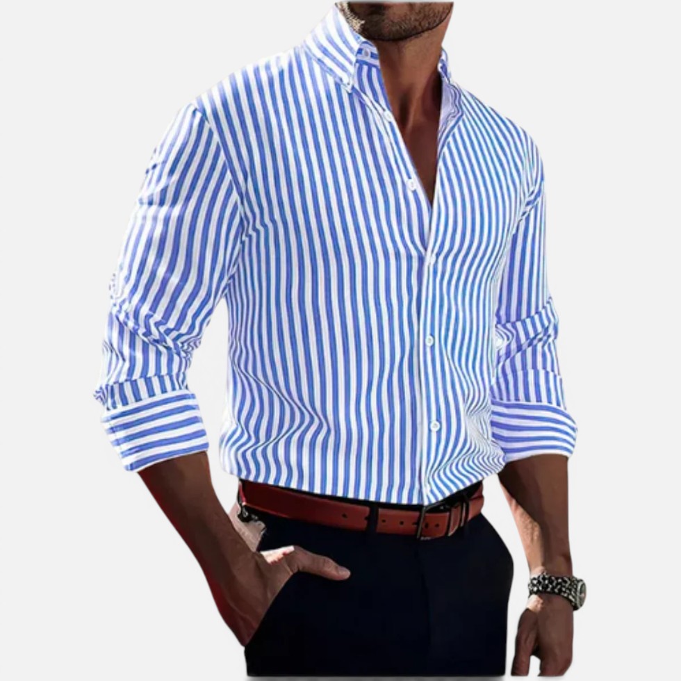 Striped Button Up Long Sleeve Shirt — Breathable