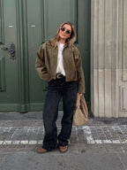 Sabina | Women's Faux Suede Collared Bomber Jacket
