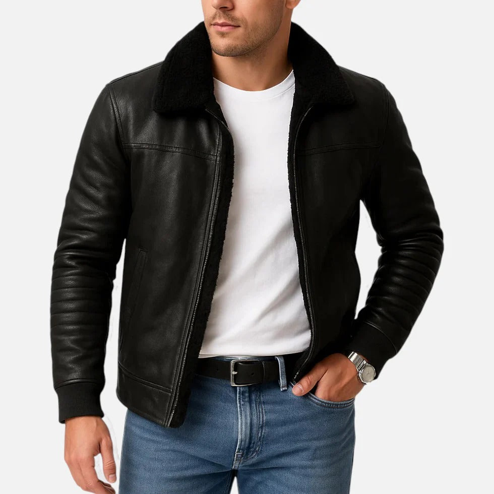 Faux Leather Jacket with Collar — view 1