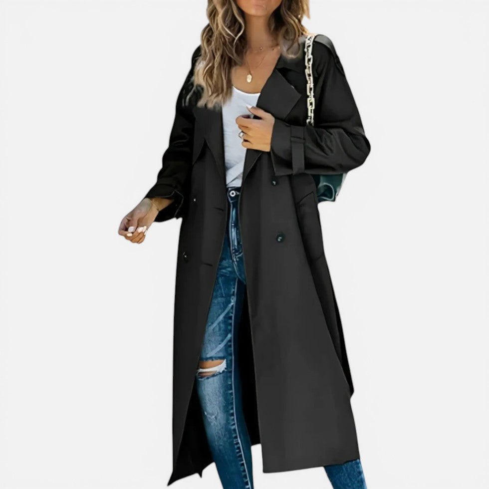 Womens Long Trench Coat Double Breasted Light Jacket