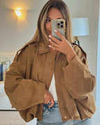 Sabina | Women's Faux Suede Collared Bomber Jacket