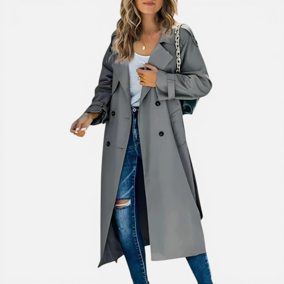Womens Long Trench Coat Double Breasted Light Jacket