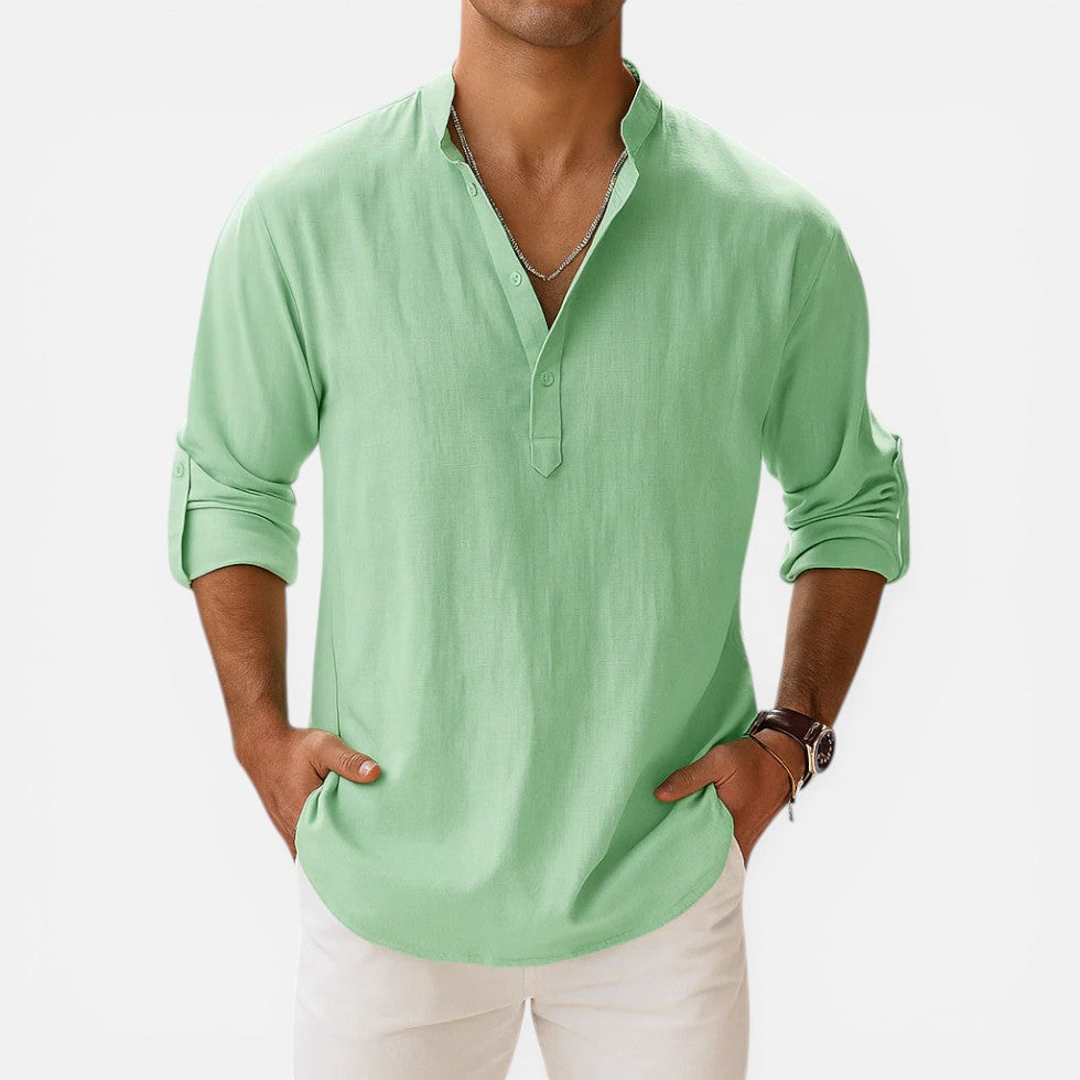 Relaxed Mandarin Collar Shirt — Breathable