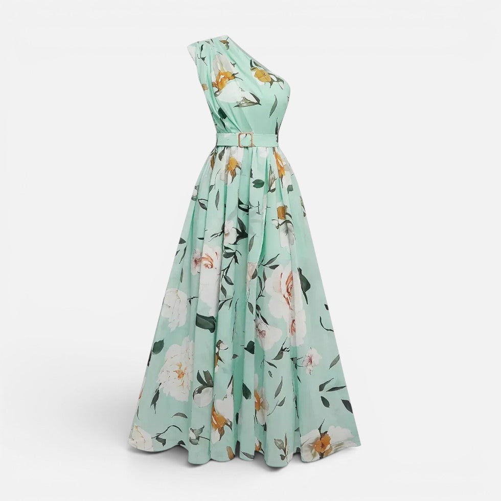 Floral One Shoulder Maxi Dress with Split — view 1