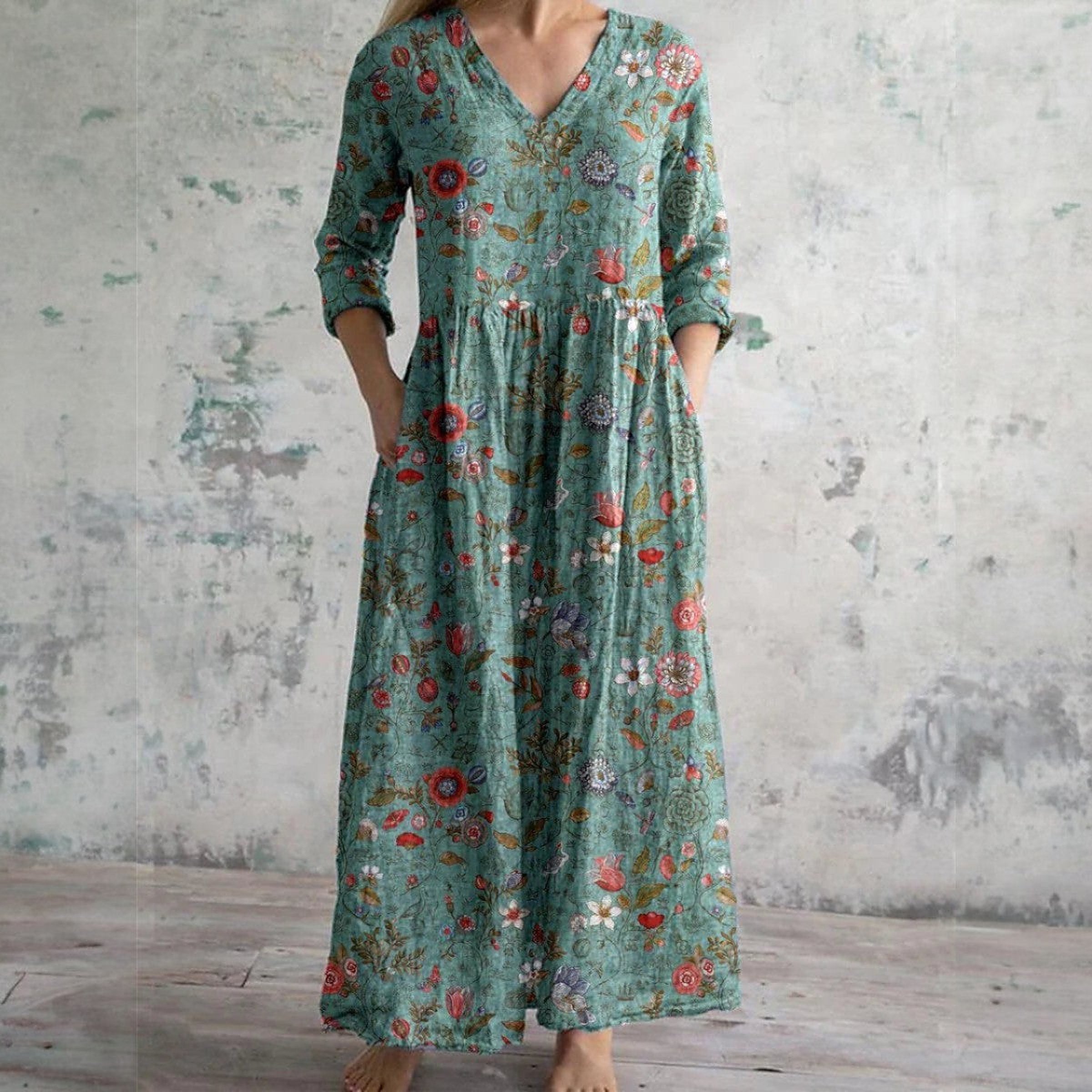 Women's Long Sleeve Floral Maxi Dress — view 2