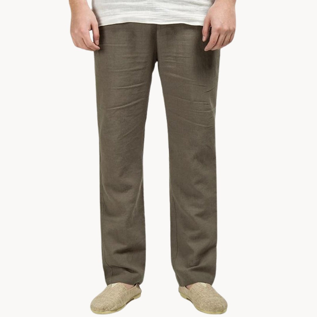 Mattias | Men's Linen Straight Leg Trousers with Elasticated Waist
